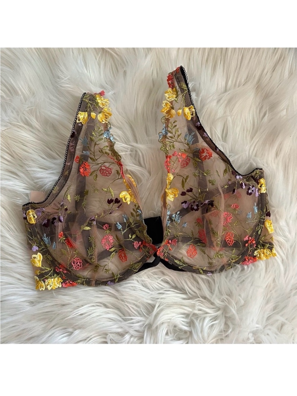 Victoria’s Secrete Sheer Floral Embroidered Underwire Bra with Black Accents